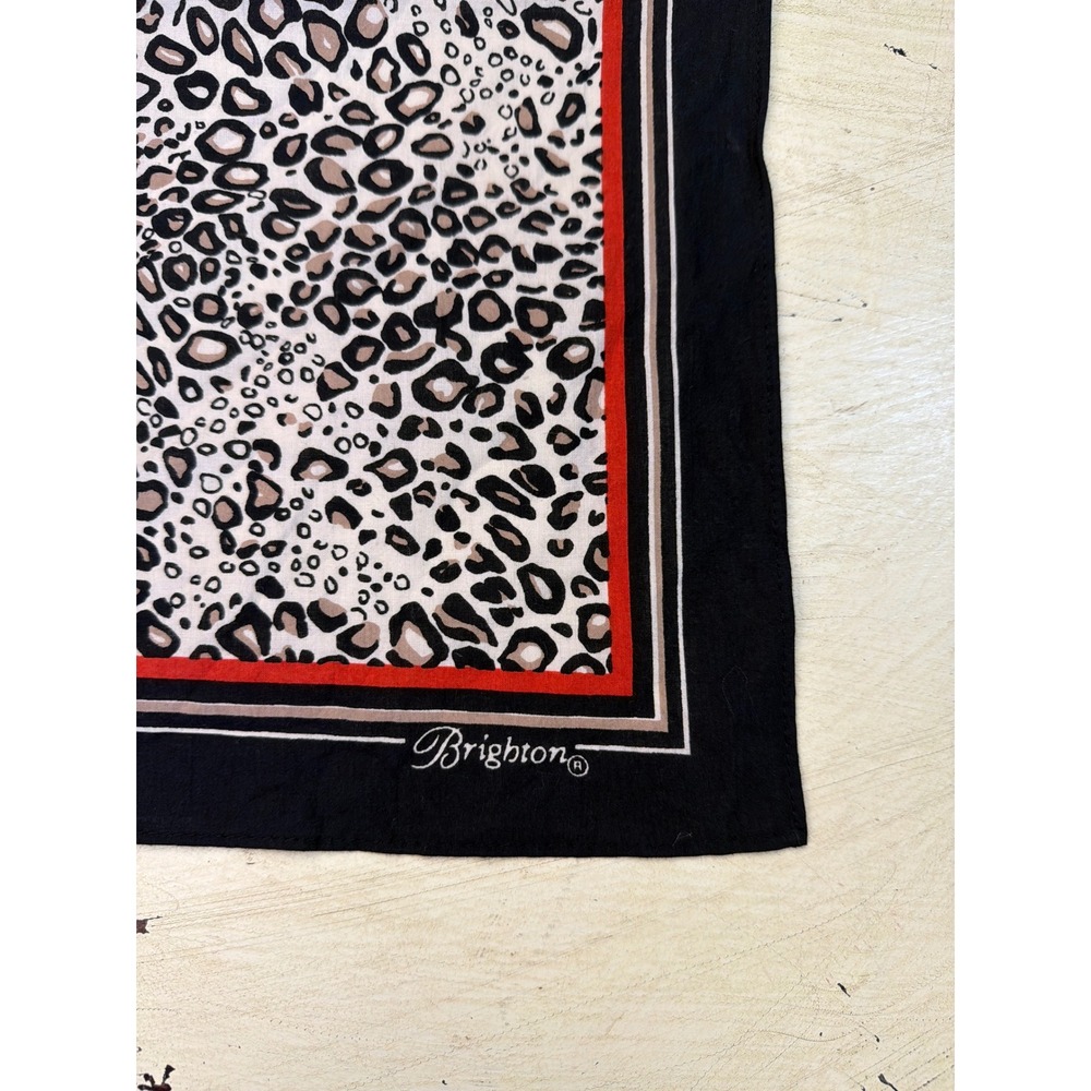 Brighton Scarf Womens OS Leopard Animal Print Square Cotton Black Red Trim - Picture 2 of 6